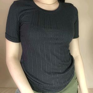 TOP SHOP Black Casual Textured Top